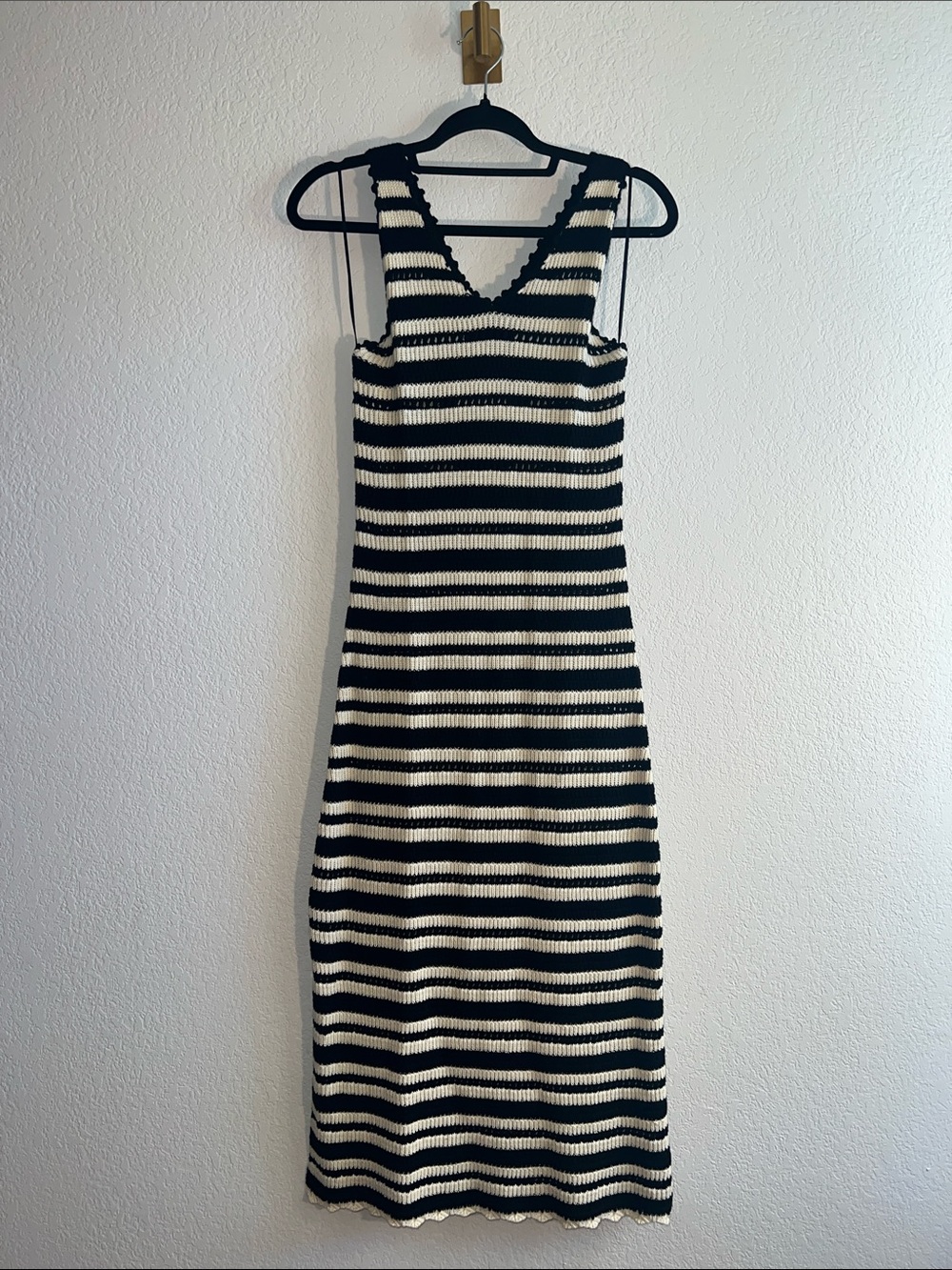 Vici Black and Cream Striped Knit Maxi Dress